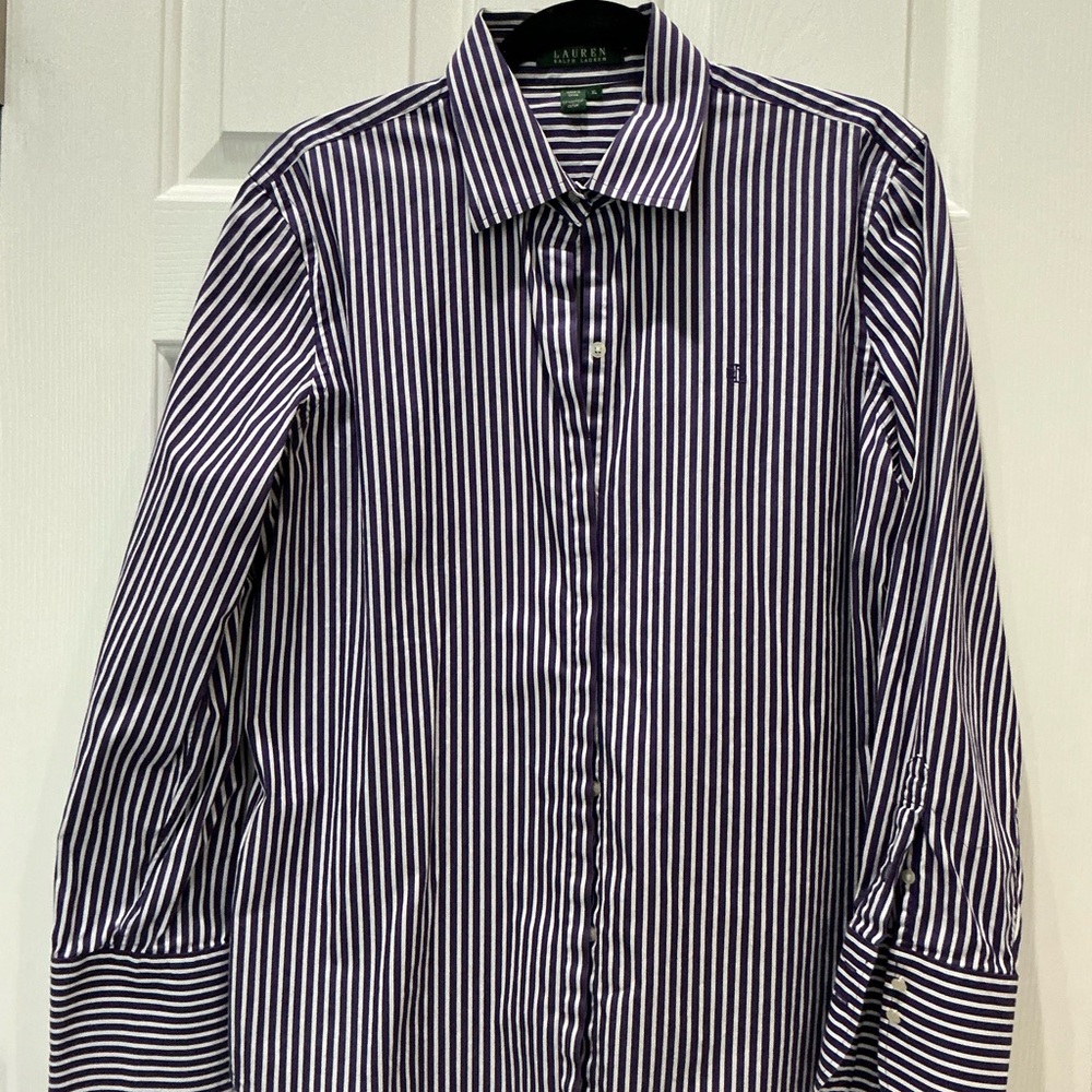 Ralph Lauren Black and Deep Purple Striped Button Down Shirt